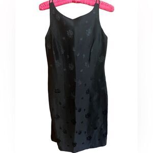 Ann Taylor silk and linen blend black tank dress with floral embossing size 4